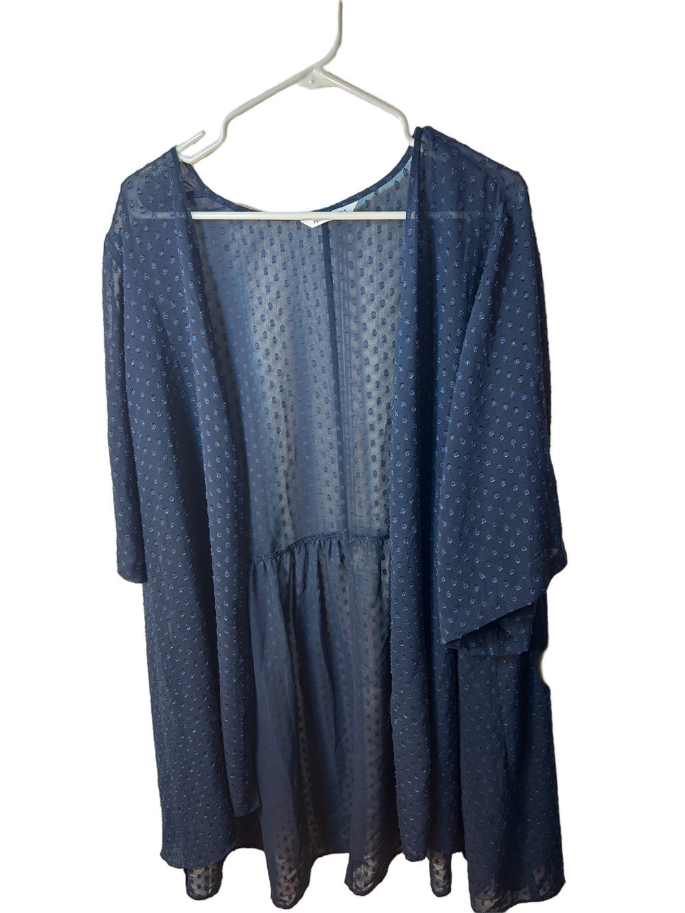 Penningtons Navy Sheer Dot-Textured Open Kimono 2X / 3X
